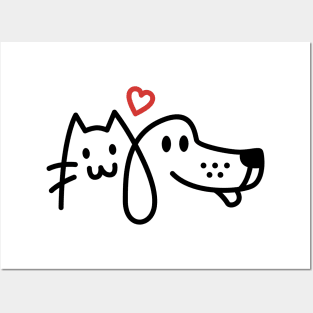 CAT AND DOG TOGETHER FRIENDS Posters and Art